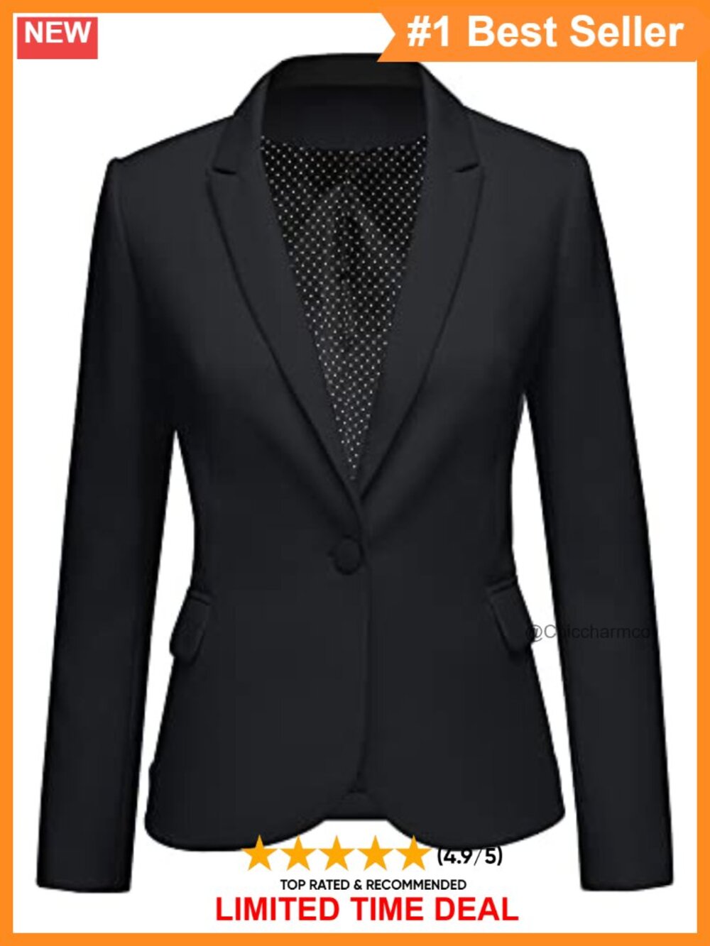 Long Sleeve Notch Lapel One Button Blazer Pockets Work Casual